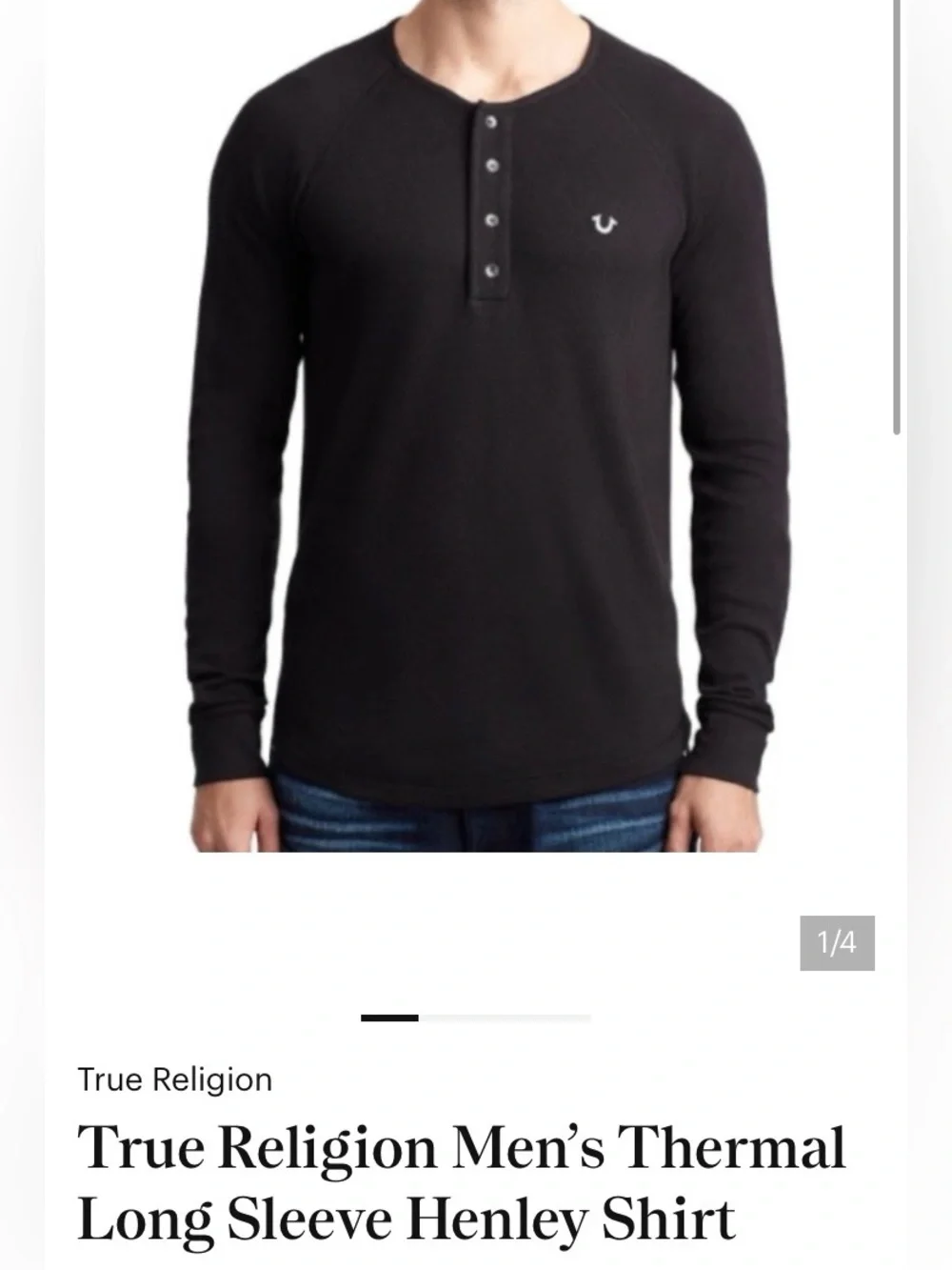 True Religion Black Long Sleeve Henley Thermal Shirt size L